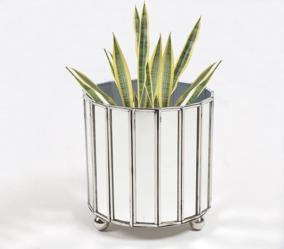 Handcrafted Panel Mirrored stainless steel planter-0